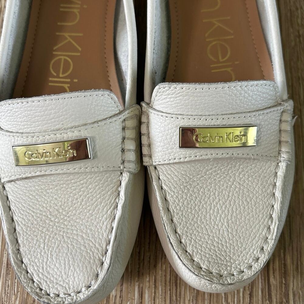 Calvin Klein Leta Cream Leather Loafers Flats Minimalist Preppy Quiet Luxury 8 - Picture 8 of 13